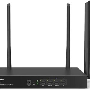 Tenda W18E AC1200 Gigabit Enterprise Wireless Router, 300 Square Meters, 867Mbps/300Mbps, 50 Users, Gigabit Port, 4xAntenna, Remote Domain Maintenance (Black)