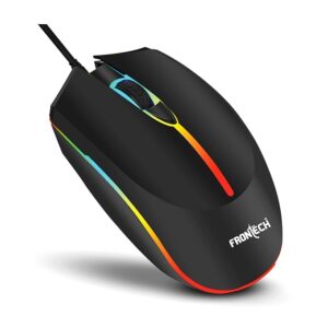 FRONTECH Wired USB Optical Mouse | 3 Button Mouse| RGB Light| 1200 DPI | Scroll Wheel| Compact and Stylish Design| USB Plug & Play (MS-0068)