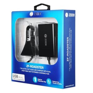 Zoook Roadster 4 Port Hi-Speed USB Car Charger & Extension Hub with 6 Feet (1.8 Meter) Cable & Back Seat Clip
