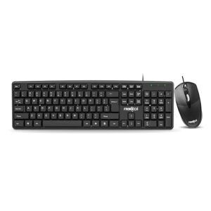 FRONTECH Wired Keyboard and Mouse Combo | Membrane Keys with Retractable Stands | USB Plug & Play | Ergonomic & Comfortable Design | 1 Year Warranty (KB-0012, Black)