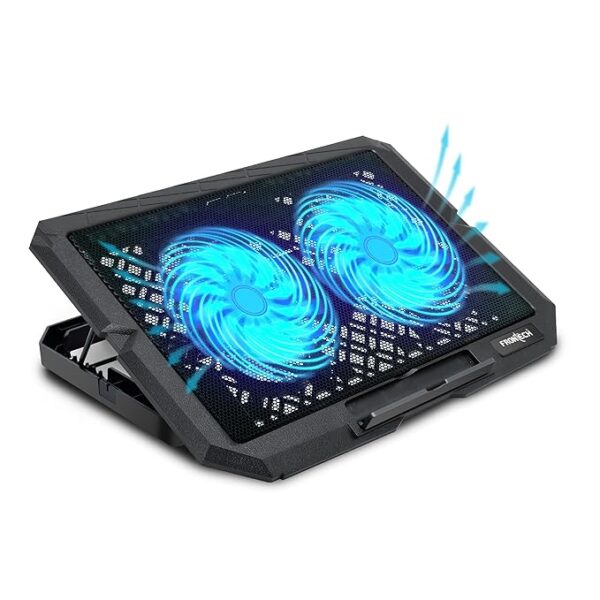 Frontech Adjustable Height Cooling Pad with 2 x 120mm LED Fans for up to 15.6" Laptops - Silent USB-Powered Laptop Cooler