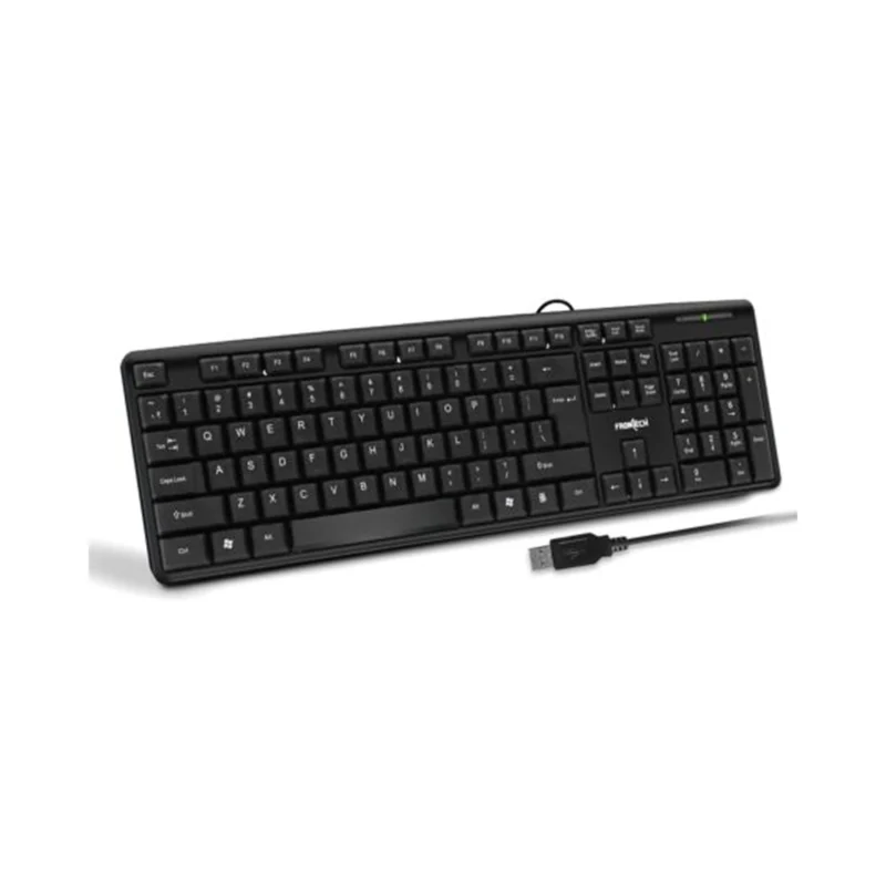 Frontech Wired Keyboard Membrane Keys with Retractable Stands USB Plug & Play Ergonomic Comfortable Design 1 Year Warranty KB-0033 Black