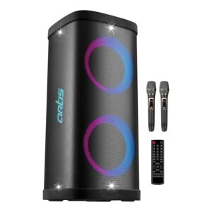 Artis BT808 80W Wireless Bluetooth Party Speaker with FM/USB/Aux in/Mobile Stand & 2X UHF Wireless Mic.