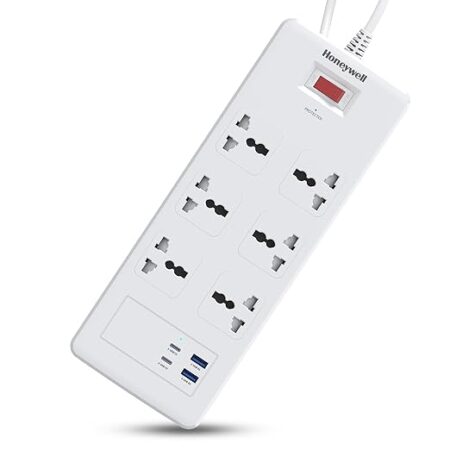 Honeywell 6 Out Surge Protector with Master Switch, Spike Guard/Extension Board, 6 Outlet, 2xPD20W & 2xUSB, 36000Amp, 1.8 Meter Cord, DSW, Automatic Overload Protection.