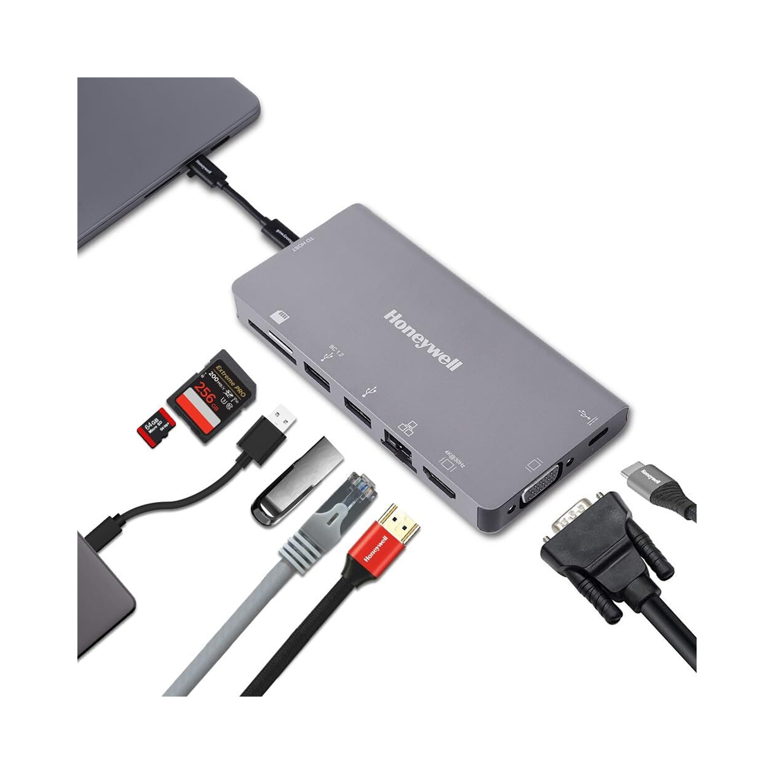 Honeywell 8-in-1 Type C Ultra Dock with 4K HDMI, VGA, RJ45 Ethernet, 2xUSB 3.0 & Type C 3.0 Port, SD & Micro SD Slot, Compatible with All Type C Devices- MacBook Laptop, PC, Thunderbolt 3